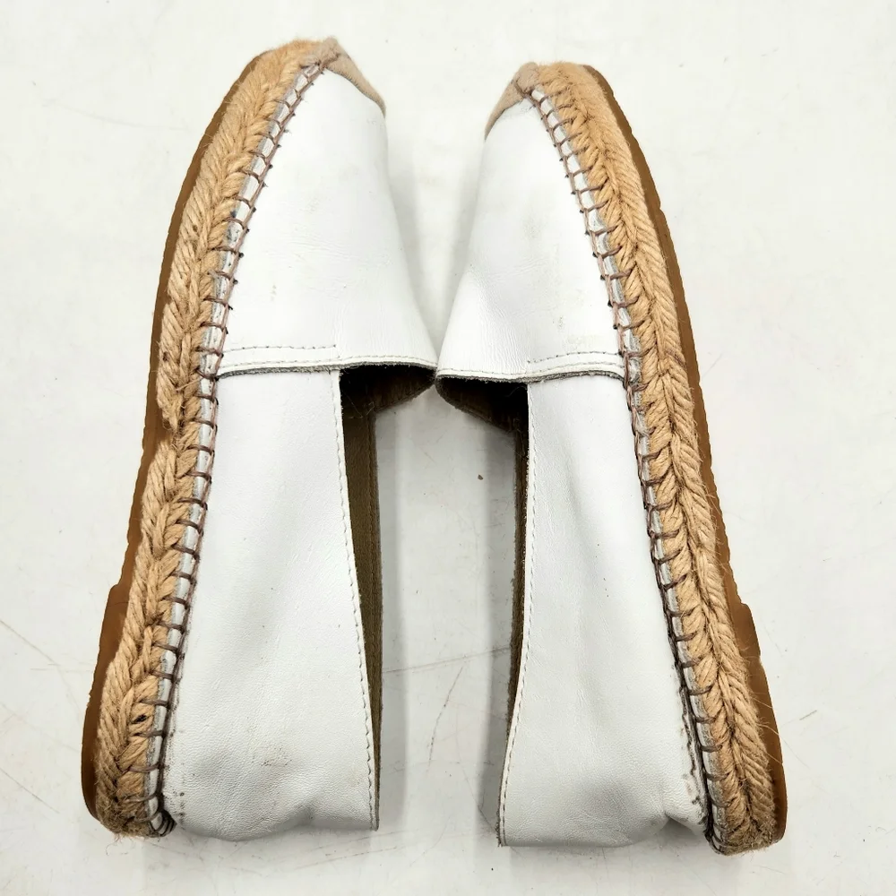 David Taylor Womens 6 White Leather Espradrille Flat Slip On Loafer Spain